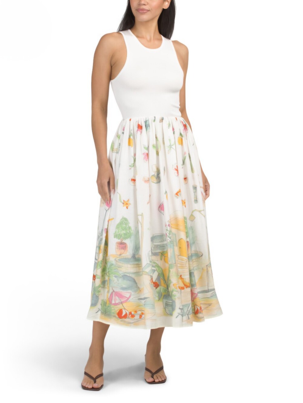 Moon River White Colorful Alemais Anouk Tank Maxi Dress Pastel Print NWT $450
